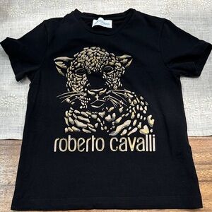 ROBERTO CAVALLI "BIG CAT" BLACK T-SHIRT PERFECT CONDITION KIDS SZ 7 UNISEX